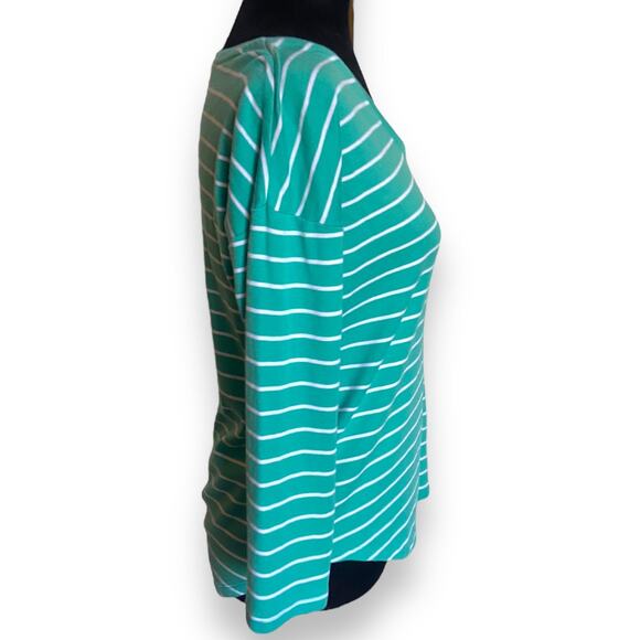 Gap Womens Top Size S Turquoise Teal Stripe 3/4 Sleeve Scoop Neck White NEW‎ - Picture 5 of 9